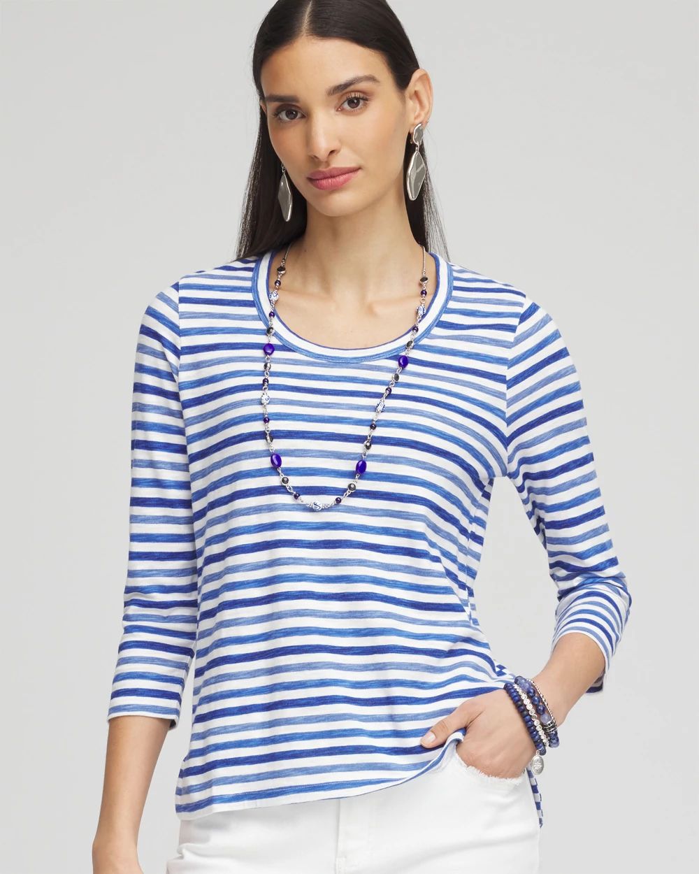 Brown Stripe Scoop Long Sleeve Tee main image 1